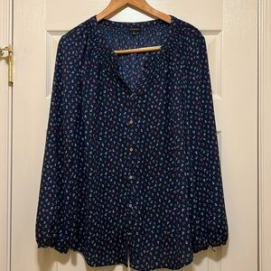 Talbots XL anchor print, navy long sleeve blouse.